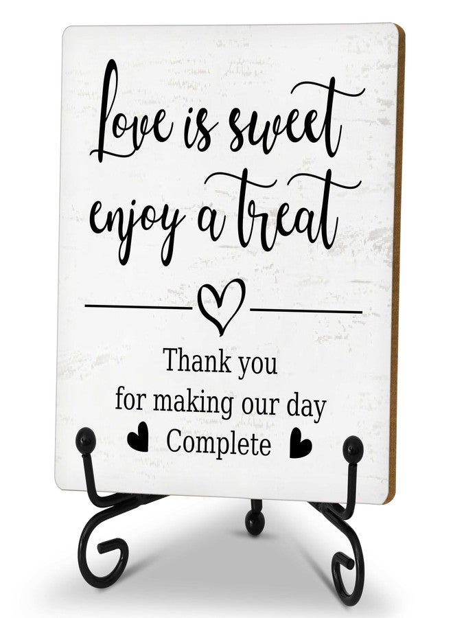 Zmyollo Romantic Wooden Sign With Stand, 'Love Is Sweet Enjoy A Treat' For Dessert Table, Perfect For Wedding, Bridal Shower, Anniversary & Valentine's Day Parties, B17 - Image 1
